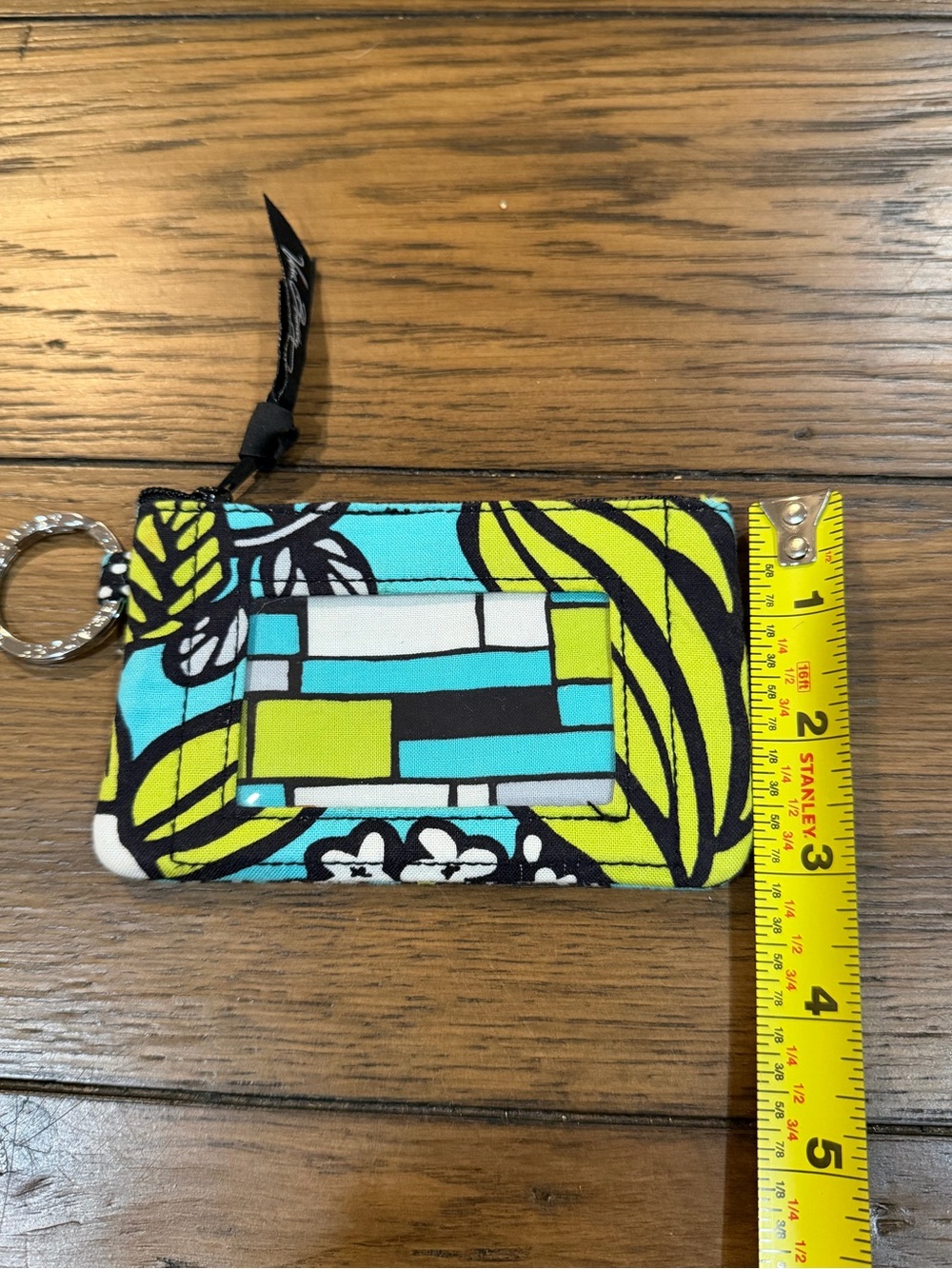 Vera Bradley Teal & Lime Patterned Zip ID Wristlet with Keyring - Picture 7 of 7